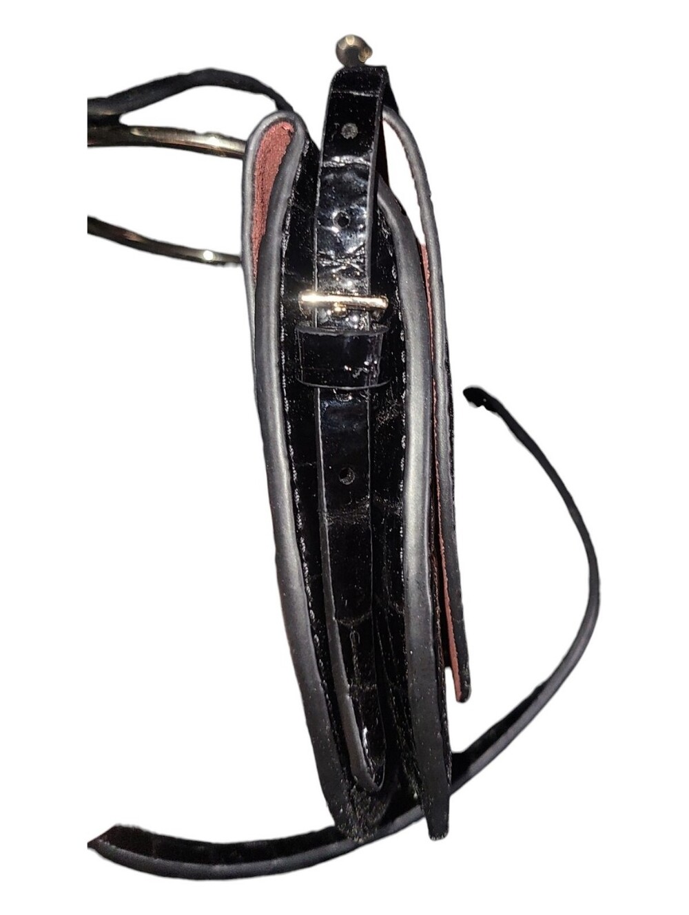 Theory Whitney Black Leather Crossbody Gold Hoop - Rare Crocodile Effect - Picture 7 of 12
